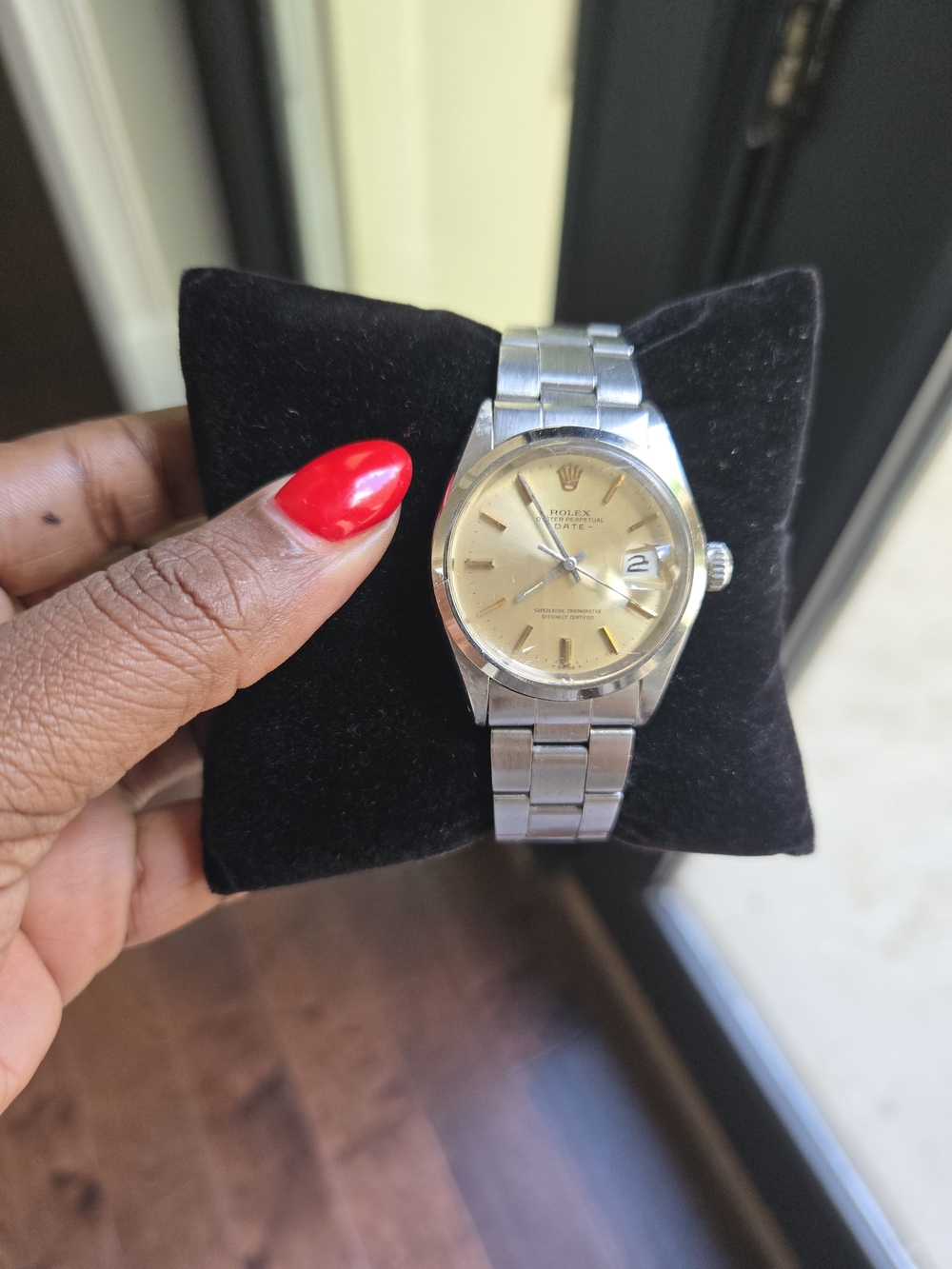 Rolex Oyster Perpetual Stainless Steel Watch with Champagne Dial